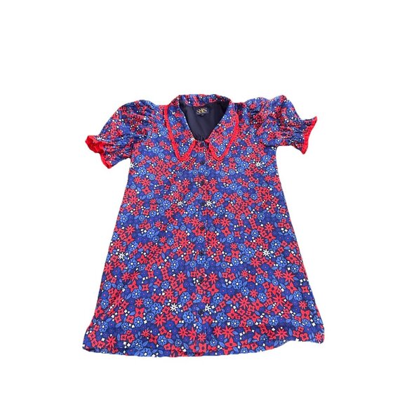 Ssys Gemma Peter Pan Collared Dress In Royal Red Ditsy Floral Small - Picture 2 of 4